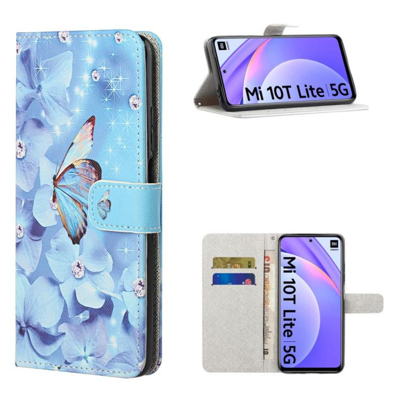 Etui Folio Xiaomi Mi 10T Lite 5G / Redmi Note 9 Pro 5G Diamentowe Motyle Ze Stringami Etui Ochronne