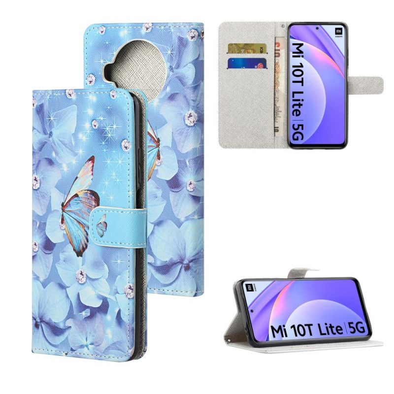 Etui Folio Xiaomi Mi 10T Lite 5G / Redmi Note 9 Pro 5G Diamentowe Motyle Ze Stringami Etui Ochronne