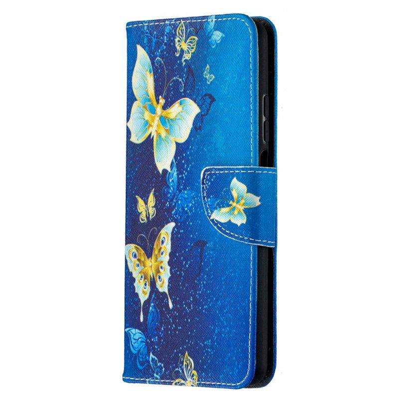 Etui Folio Xiaomi Mi 10T Lite 5G / Redmi Note 9 Pro 5G Jasnoniebieski Ciemnoniebieski Złote Motyle Etui Ochronne