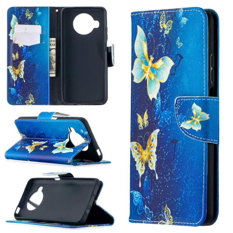 Etui Folio Xiaomi Mi 10T Lite 5G / Redmi Note 9 Pro 5G Jasnoniebieski Ciemnoniebieski Złote Motyle Etui Ochronne