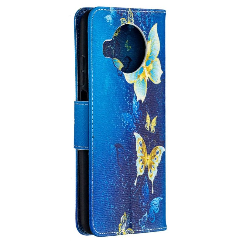 Etui Folio Xiaomi Mi 10T Lite 5G / Redmi Note 9 Pro 5G Jasnoniebieski Ciemnoniebieski Złote Motyle Etui Ochronne