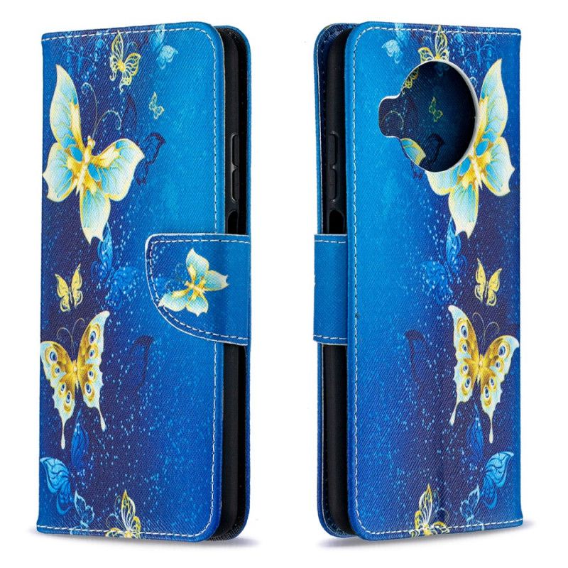 Etui Folio Xiaomi Mi 10T Lite 5G / Redmi Note 9 Pro 5G Jasnoniebieski Ciemnoniebieski Złote Motyle Etui Ochronne