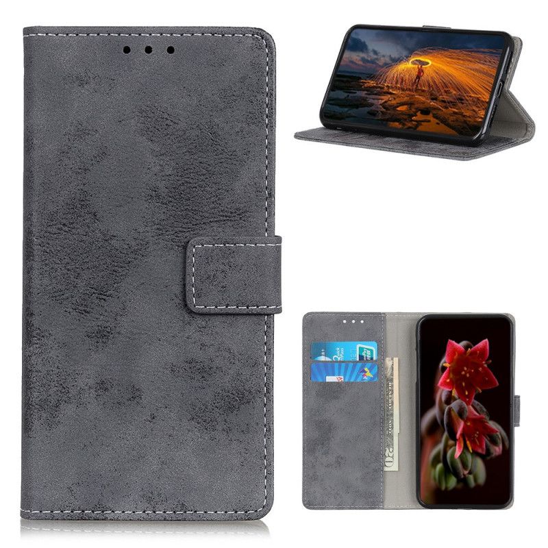 Etui Folio Xiaomi Mi 10T Lite 5G / Redmi Note 9 Pro 5G Magenta Szary Efekt Skóry W Stylu Vintage