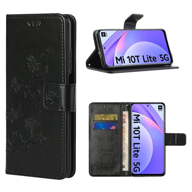 Etui Folio Xiaomi Mi 10T Lite 5G / Redmi Note 9 Pro 5G Szary Czarny Motyle Azjatyckie Etui Ochronne