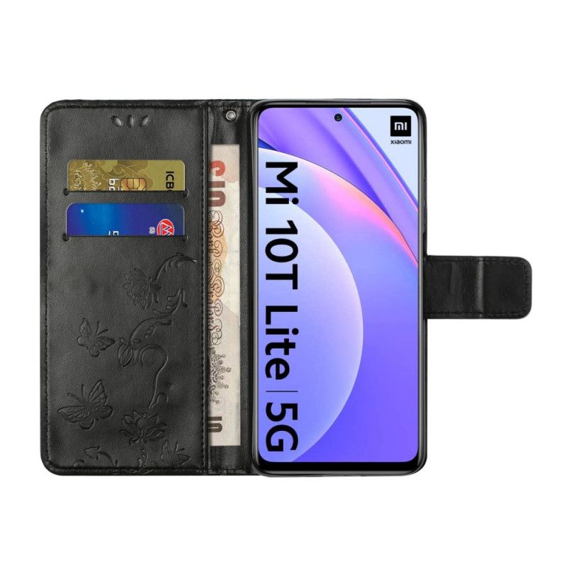 Etui Folio Xiaomi Mi 10T Lite 5G / Redmi Note 9 Pro 5G Szary Czarny Motyle Azjatyckie Etui Ochronne