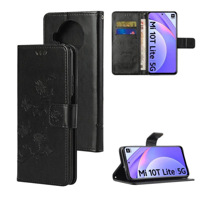 Etui Folio Xiaomi Mi 10T Lite 5G / Redmi Note 9 Pro 5G Szary Czarny Motyle Azjatyckie Etui Ochronne