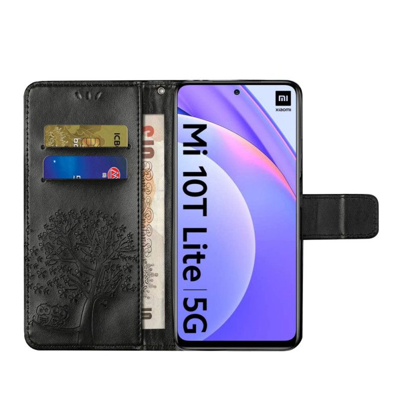 Etui Folio Xiaomi Mi 10T Lite 5G / Redmi Note 9 Pro 5G Szary Czarny Sowy Drzewne I Stringi Etui Ochronne