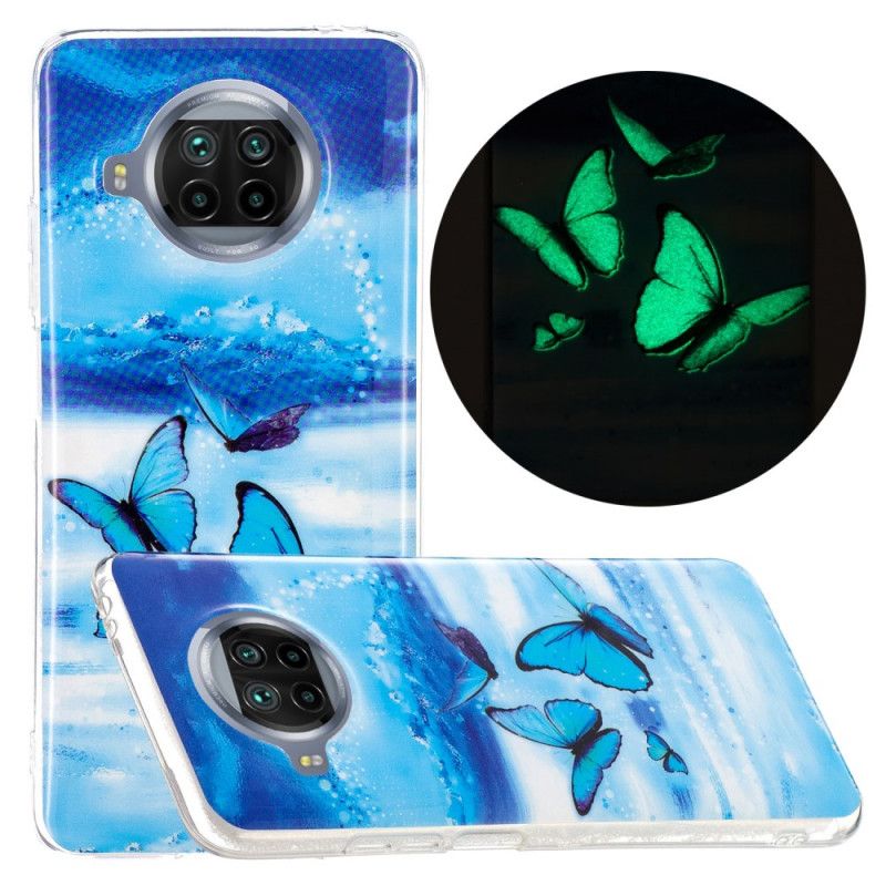 Etui Xiaomi Mi 10T Lite 5G / Redmi Note 9 Pro 5G Jasnoniebieski Ciemnoniebieski Fluorescencyjna Seria Motylkowa