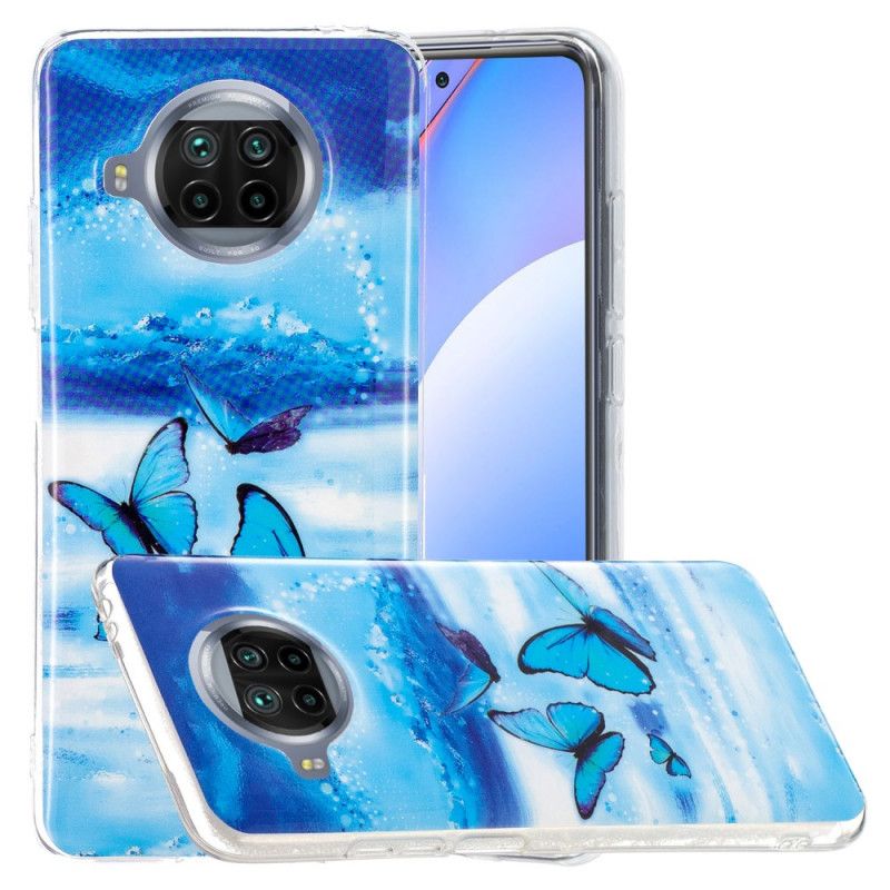 Etui Xiaomi Mi 10T Lite 5G / Redmi Note 9 Pro 5G Jasnoniebieski Ciemnoniebieski Fluorescencyjna Seria Motylkowa