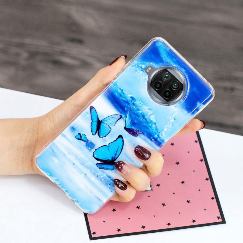 Etui Xiaomi Mi 10T Lite 5G / Redmi Note 9 Pro 5G Jasnoniebieski Ciemnoniebieski Fluorescencyjna Seria Motylkowa