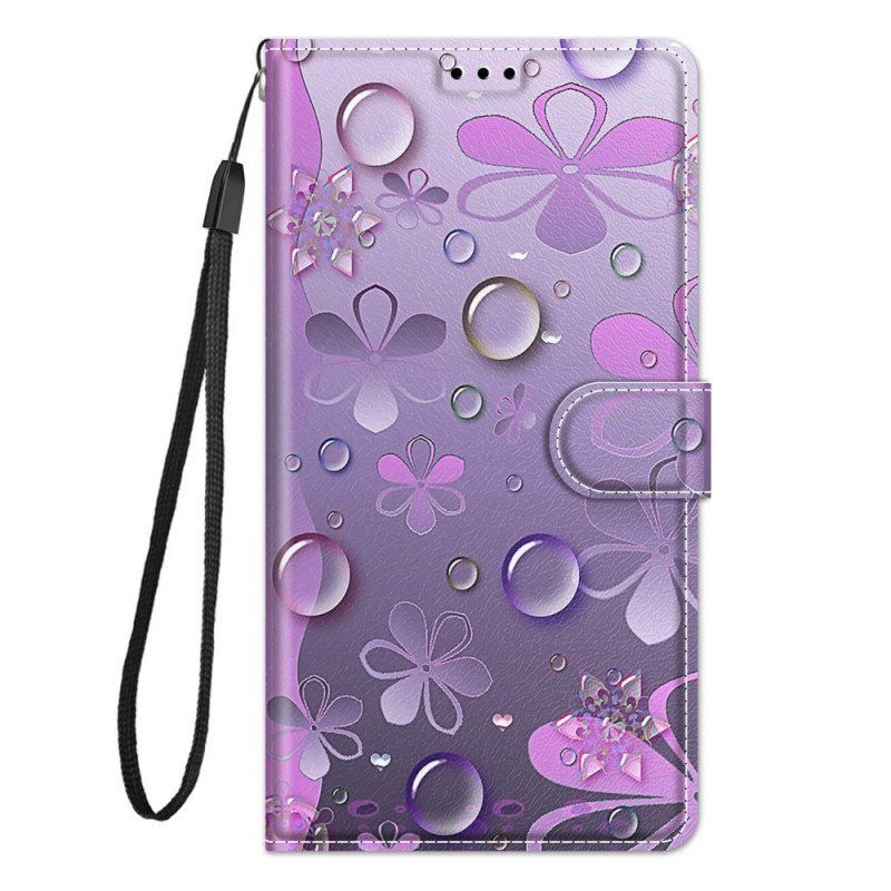 Etui Folio do Samsung Galaxy M23 5G Krople Wody Ze Smyczą