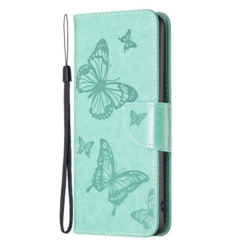 Etui Folio do Samsung Galaxy M23 5G z Łańcuch Paski Z Nadrukiem Motyli