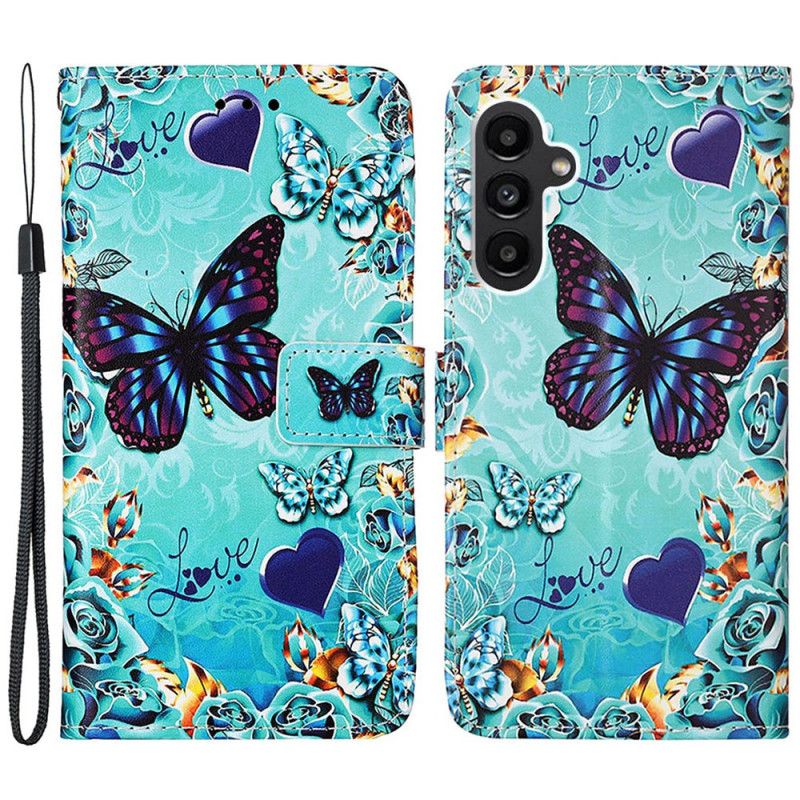 Etui Folio Do Samsung Galaxy A15 Motyle I Serca Z Paskiem