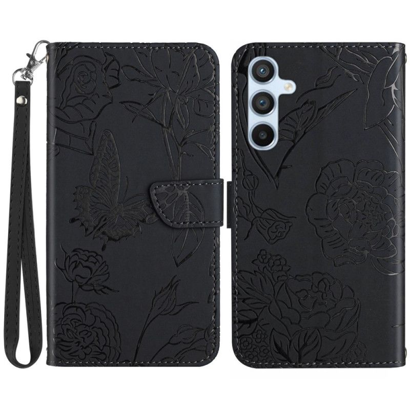 Etui Folio Do Samsung Galaxy A15 Nadruk W Motyle Ze Smyczą