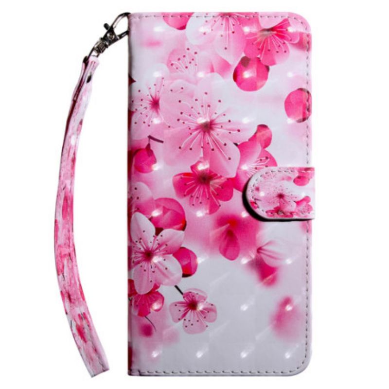 Etui Folio Samsung Galaxy A15 CZerwone Kwiaty Z Paskiem