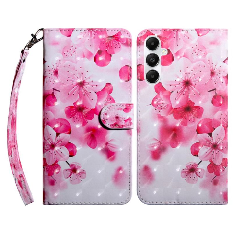 Etui Folio Samsung Galaxy A15 CZerwone Kwiaty Z Paskiem