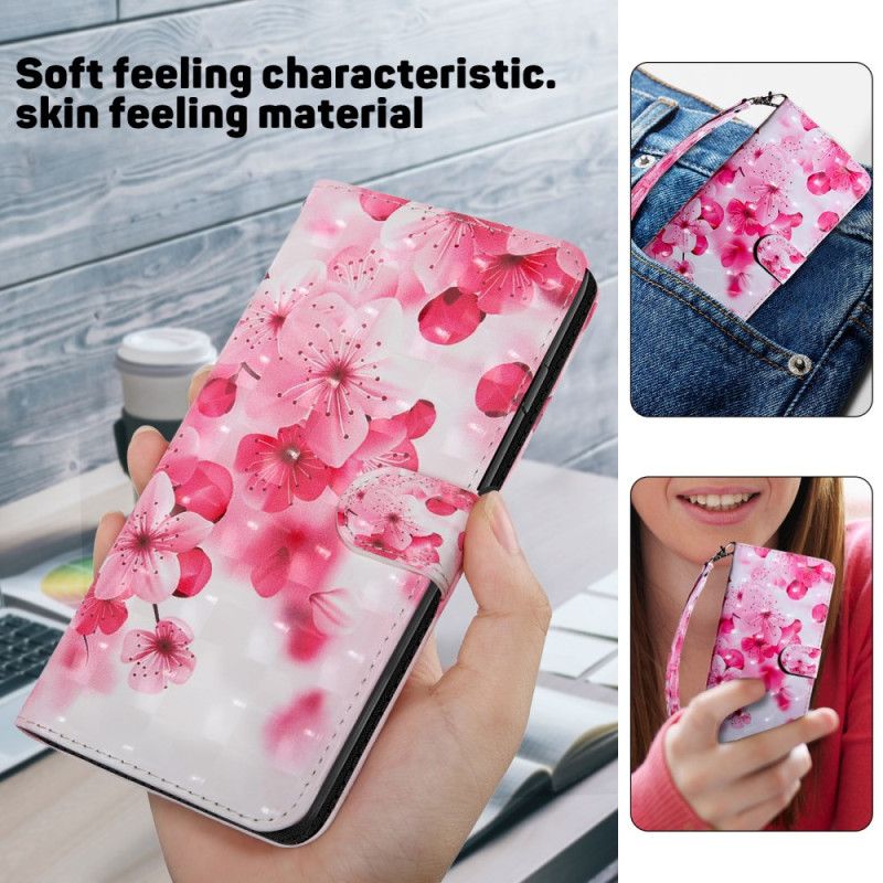 Etui Folio Samsung Galaxy A15 CZerwone Kwiaty Z Paskiem