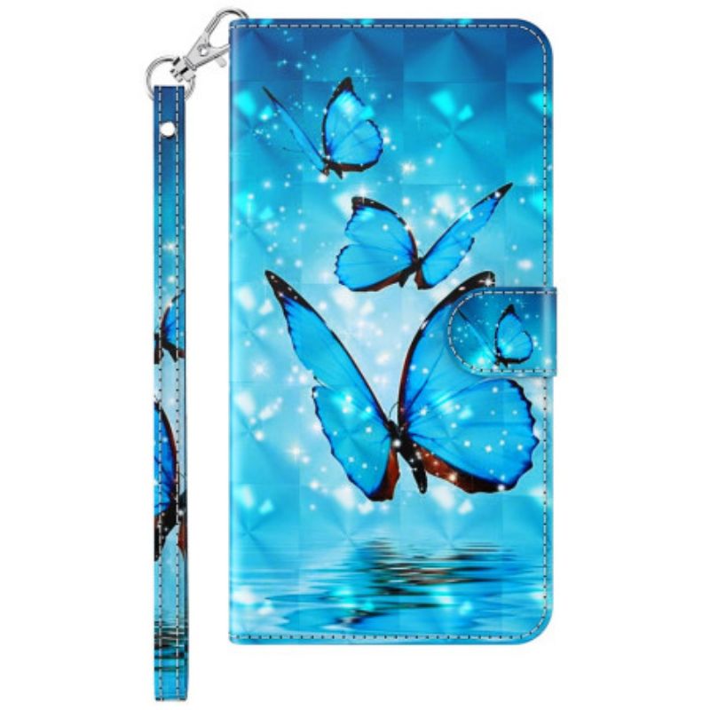 Etui Folio Samsung Galaxy A15 Niebieskie Motyle W Locie Z Paskiem