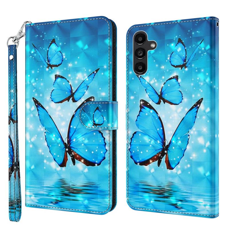 Etui Folio Samsung Galaxy A15 Niebieskie Motyle W Locie Z Paskiem