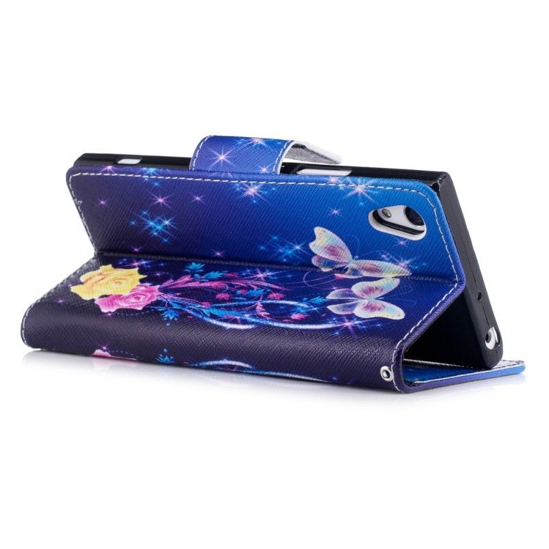 Etui Folio Sony Xperia XA1 Jasnoniebieski Różowy Motyle W Nocy Etui Ochronne