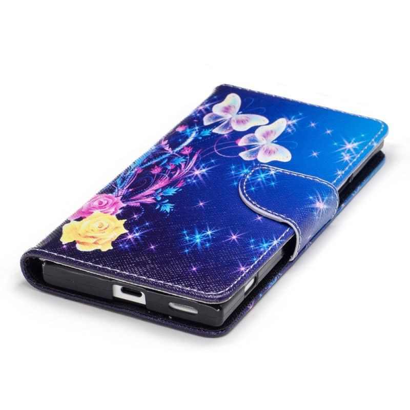 Etui Folio Sony Xperia XA1 Jasnoniebieski Różowy Motyle W Nocy Etui Ochronne