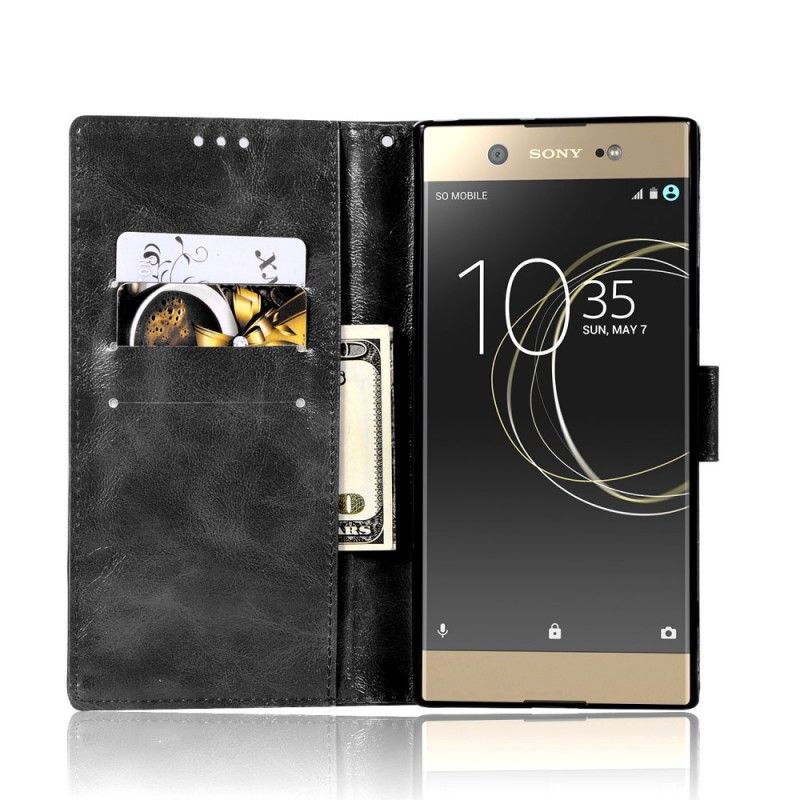 Obudowa Sony Xperia XA1 Szary Czarny Efekt Skóry W Stylu Vintage Z Paskiem