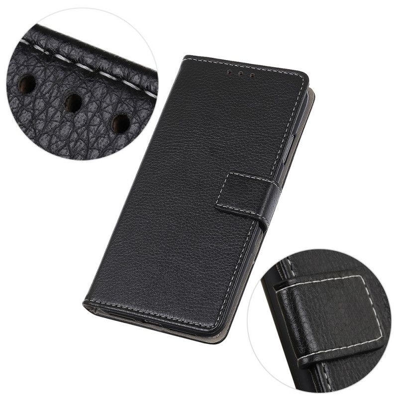 Etui Folio Samsung Galaxy S10 Lite Biały Czarny Szwy Z Imitacji Skóry Liczi Etui Ochronne