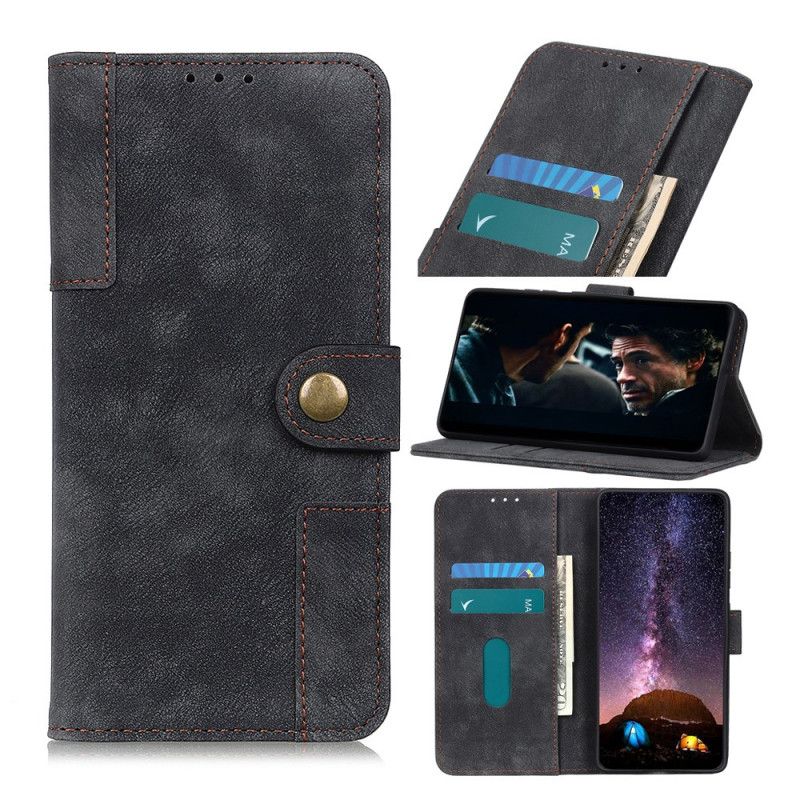 Etui Folio Samsung Galaxy S10 Lite Czerwony Czarny Styl Vintage Ze Skóry I Nitów Etui Ochronne