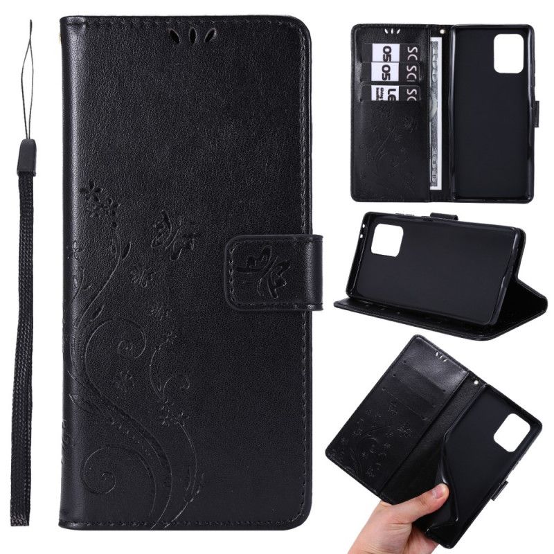 Etui Folio Samsung Galaxy S10 Lite Szary Czarny Motyle I Kwiaty