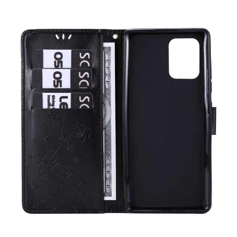 Etui Folio Samsung Galaxy S10 Lite Szary Czarny Motyle I Kwiaty