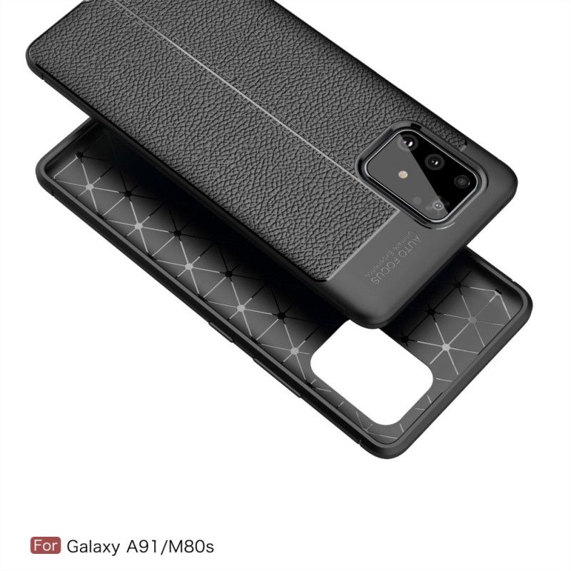 Etui Samsung Galaxy S10 Lite Czerwony Czarny Efekt Skóry Z Podwójną Linią Liczi