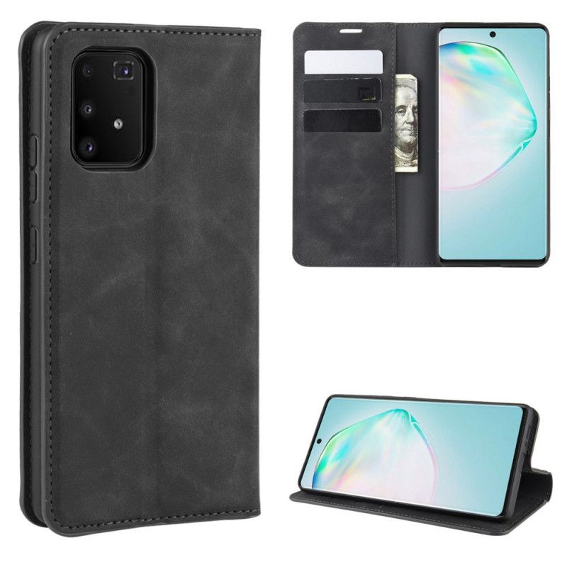 Flip Kotelot Samsung Galaxy S10 Lite Szary Czarny Efekt Miękkiej Skóry Etui Ochronne