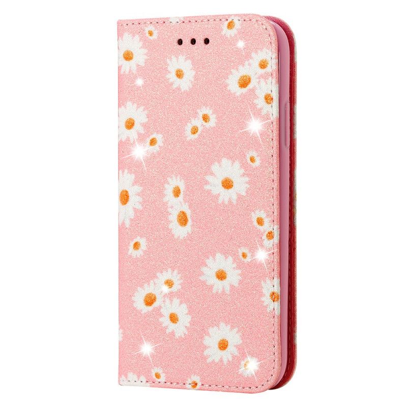 Flip Kotelot Samsung Galaxy S10 Lite Zielony Pomarańczowy Imitacja Skóry Stokrotki Etui Ochronne