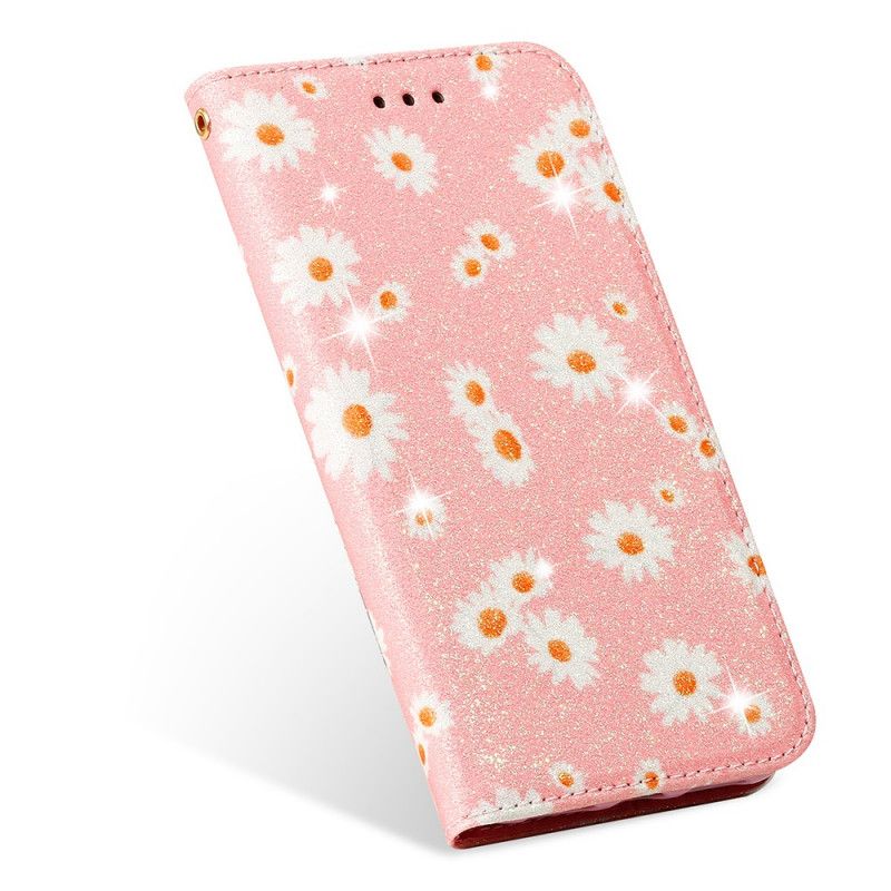 Flip Kotelot Samsung Galaxy S10 Lite Zielony Pomarańczowy Imitacja Skóry Stokrotki Etui Ochronne