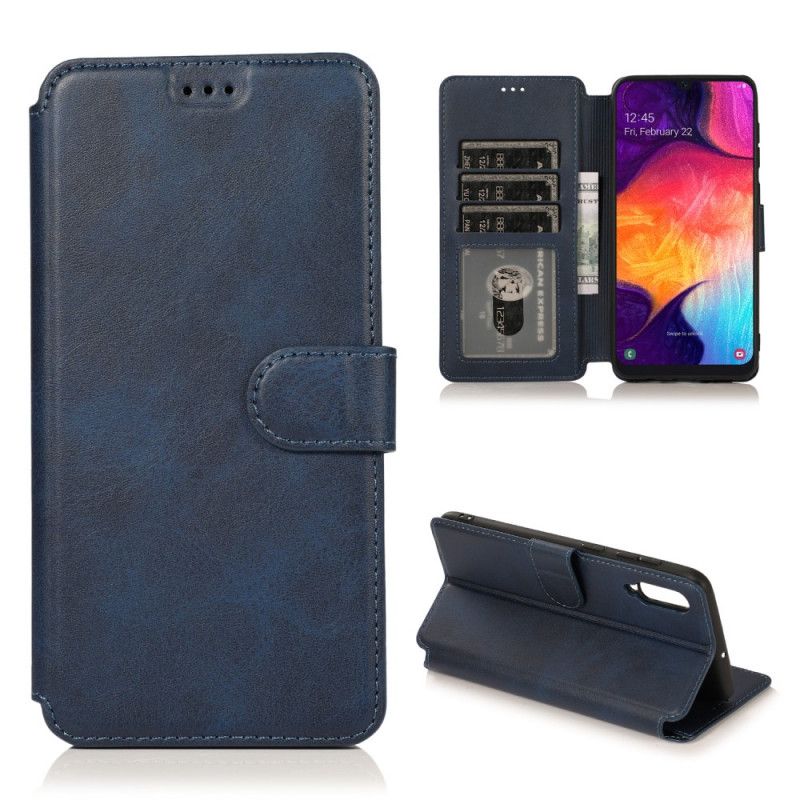 Etui Folio Samsung Galaxy A70 Ciemnoniebieski Czerwony Luksusowy Efekt Skóry Etui Ochronne