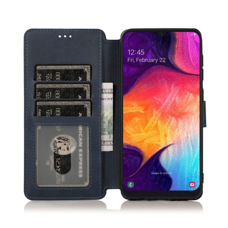 Etui Folio Samsung Galaxy A70 Ciemnoniebieski Czerwony Luksusowy Efekt Skóry Etui Ochronne