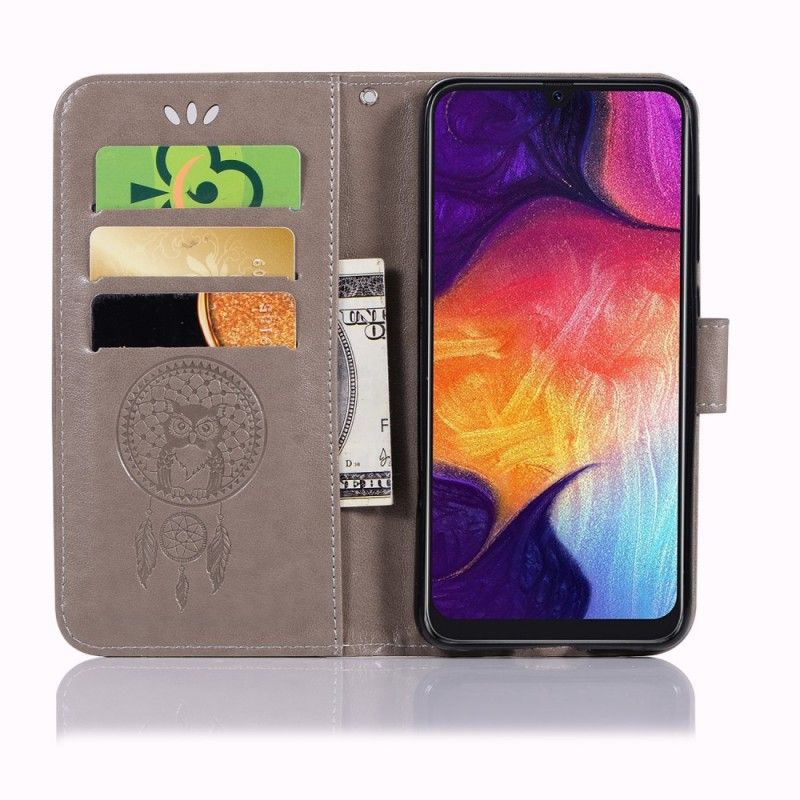 Etui Folio Samsung Galaxy A70 Cyjan Szary Łapacz Snów Sowy Z Efektem Skóry