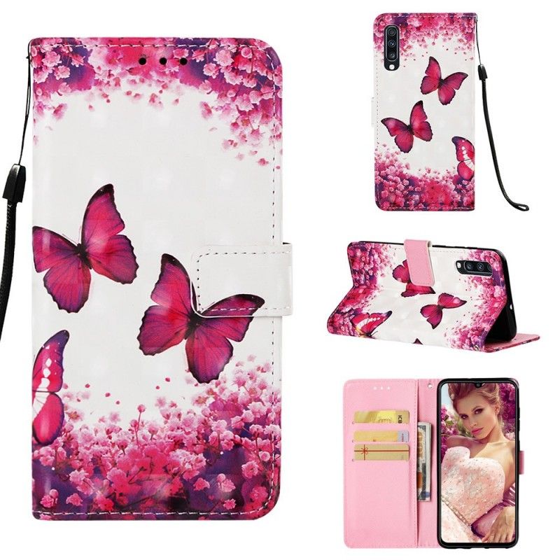 Etui Folio Samsung Galaxy A70 Czerwone Motyle