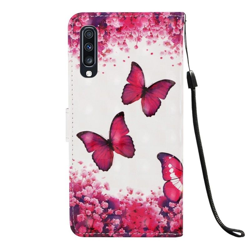 Etui Folio Samsung Galaxy A70 Czerwone Motyle