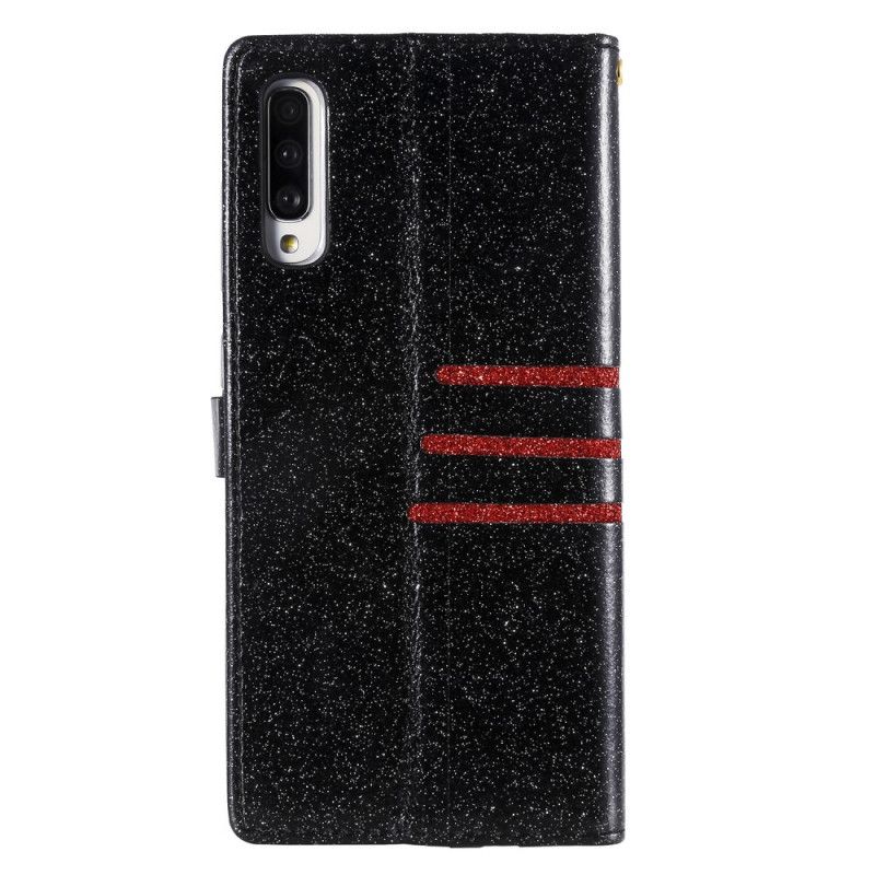 Etui Folio Samsung Galaxy A70 Jasnoniebieski Czarny Designerskie Cekiny Ze Stringami Etui Ochronne