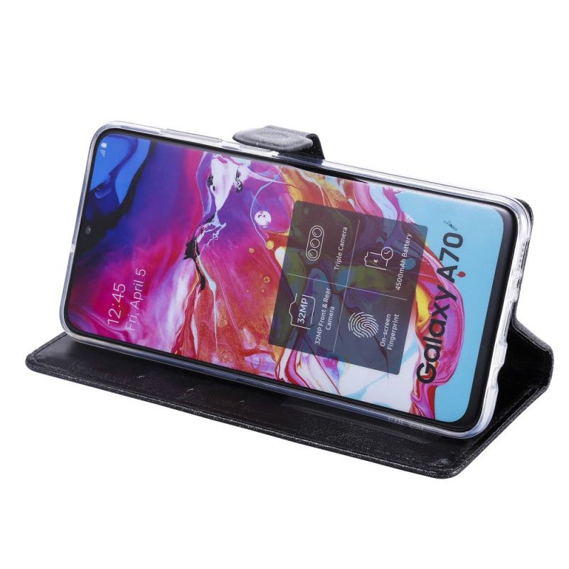 Etui Folio Samsung Galaxy A70 Jasnoniebieski Czarny Designerskie Cekiny Ze Stringami Etui Ochronne