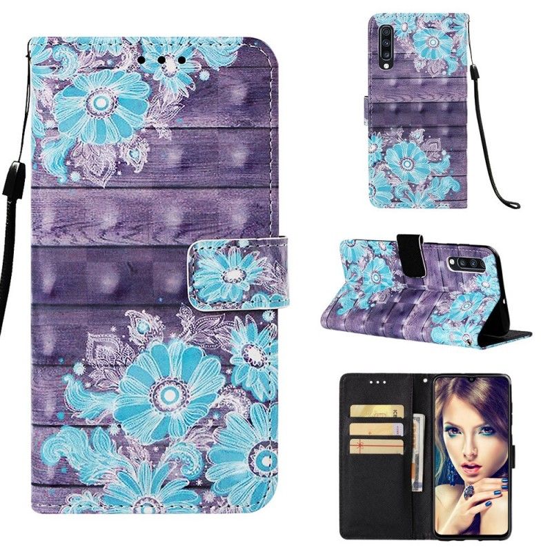 Etui Folio Samsung Galaxy A70 Niebieskie Kwiaty