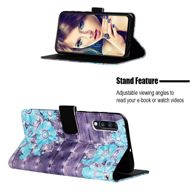 Etui Folio Samsung Galaxy A70 Niebieskie Kwiaty