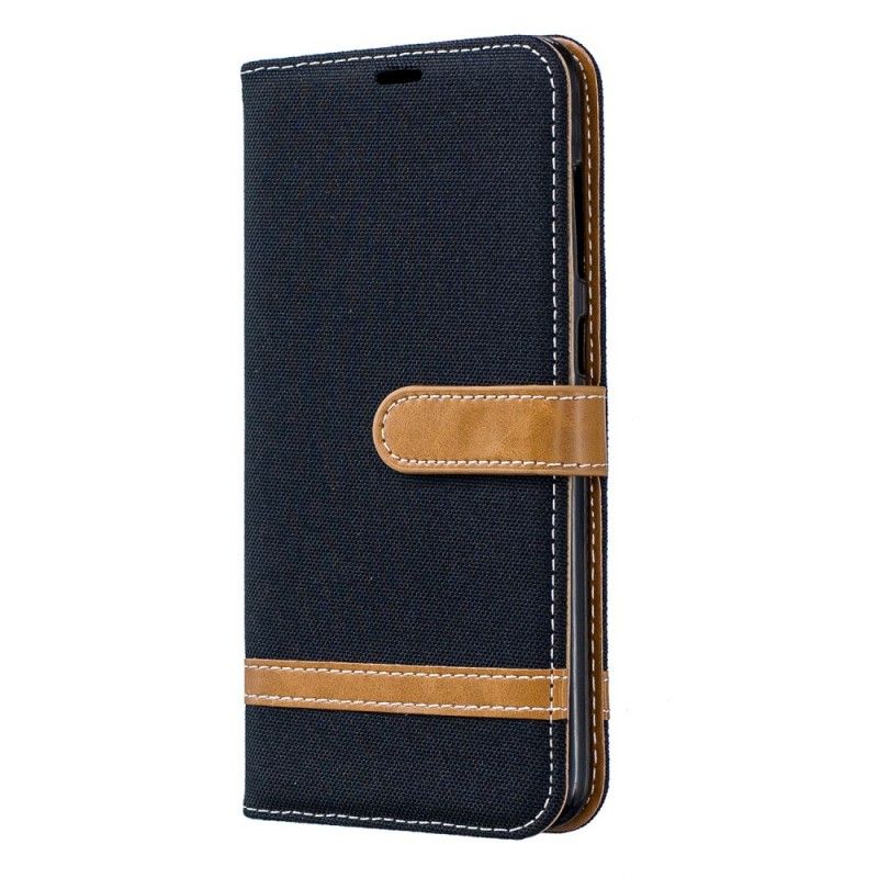 Etui Folio Samsung Galaxy A70 Szary Czarny Efekt Tkaniny I Skóry Ze Stringami