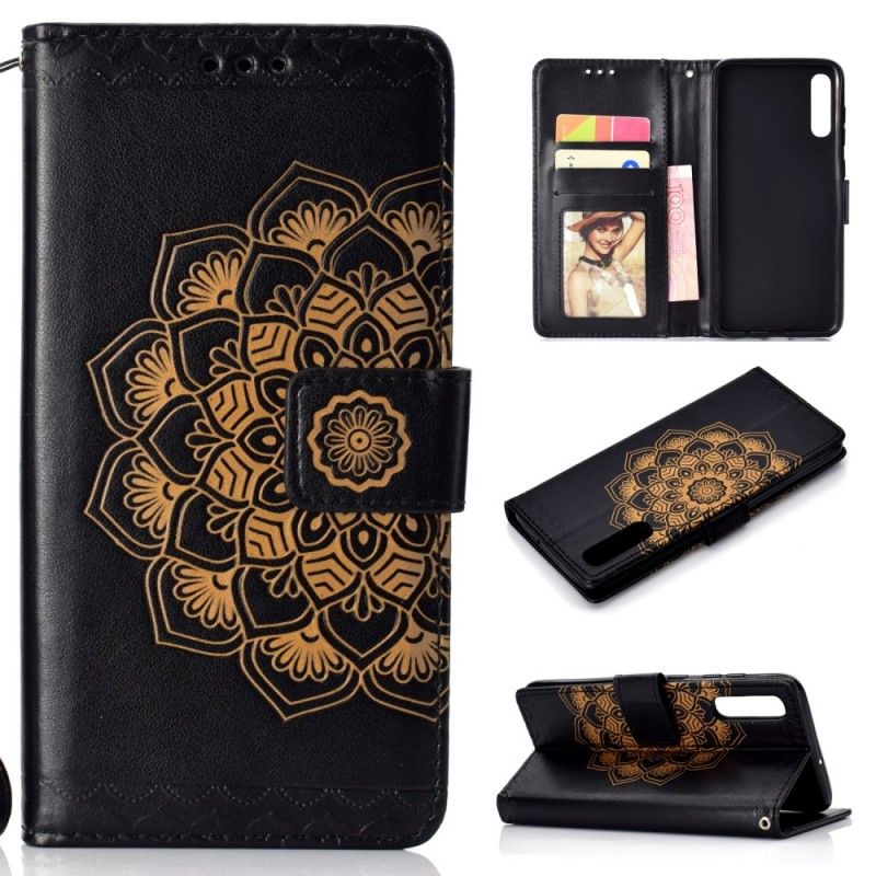 Etui Folio Samsung Galaxy A70 Szary Czarny Elegancka Mandala Etui Ochronne