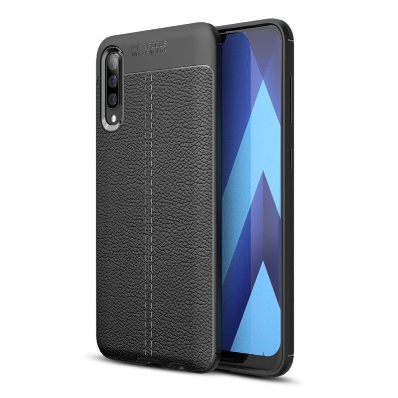 Etui Samsung Galaxy A70 Czerwony Czarny Efekt Skóry Z Podwójną Linią Liczi Etui Ochronne