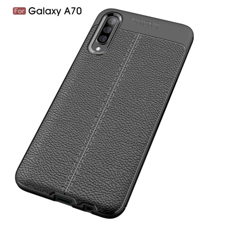 Etui Samsung Galaxy A70 Czerwony Czarny Efekt Skóry Z Podwójną Linią Liczi Etui Ochronne