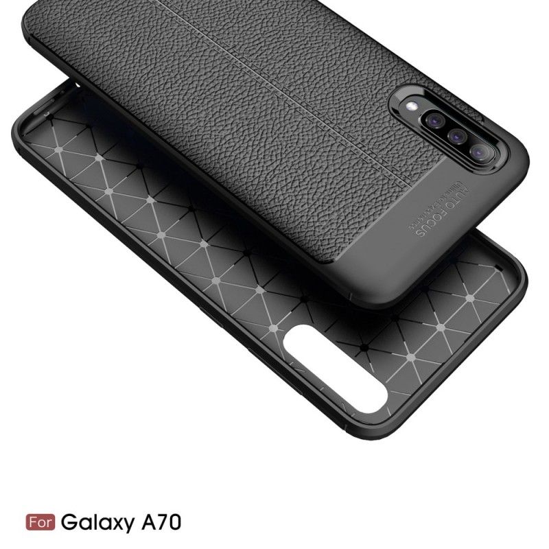 Etui Samsung Galaxy A70 Czerwony Czarny Efekt Skóry Z Podwójną Linią Liczi Etui Ochronne