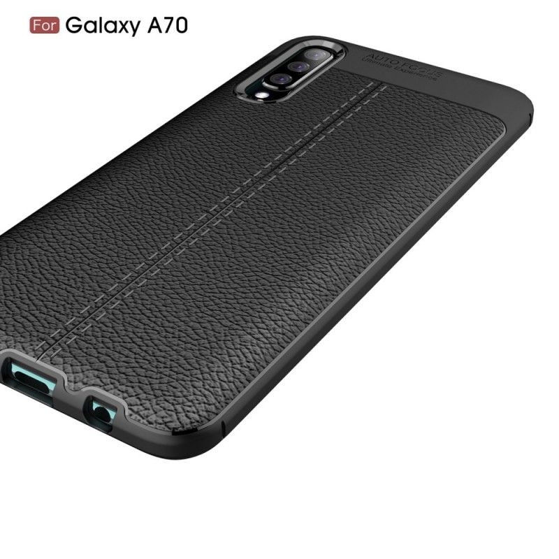 Etui Samsung Galaxy A70 Czerwony Czarny Efekt Skóry Z Podwójną Linią Liczi Etui Ochronne