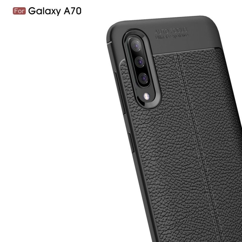 Etui Samsung Galaxy A70 Czerwony Czarny Efekt Skóry Z Podwójną Linią Liczi Etui Ochronne